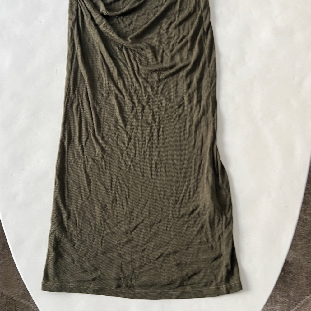 ENZA COSTA Silk Blend Knit Sleeveless Twist Ruched Midi Dress Army Green L $260 - Picture 8 of 11